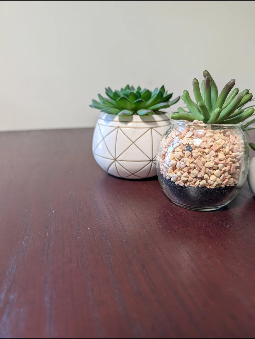 Modern Faux Green Succulent Arrangement in Neutral Planters - Home Accents